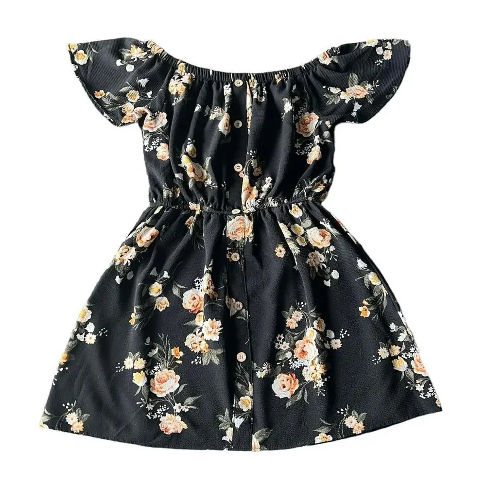 Justify Black Floral Off Shoulder Whimsigoth Fairy babydoll Mini Dress Medium